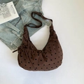 Bolso tote de pana marrón con lunares y correa ajustable con forma de media luna vintage - Marrón
