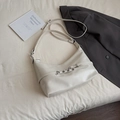 Chic cream white crescent underarm bag with metal eyelet strap and silver hardware - White
