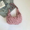 Bolso tote rosa de pana con lunares y correa de hombro ajustable con cremallera - Rosa