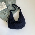 Bolso tote azul marino con lunares, detalle de cordón y correa ajustable de hombro - Azul