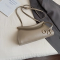 Borsa baguette kaki vintage con chiusura a pieghe e tracolla regolabile - Grigio elefante