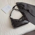 Deep coffee brown shiny patent leather Hobo bag with decorative metallic eyelet belt - Brown