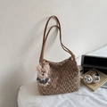 Sac fourre-tout en polaire marron avec pendentif ours en peluche et anses fines - Khaki avec Pendentif