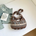Sac fourre-tout d'hiver en peluche avec jacquard floral bleu et marron et anses douces - Cerf Bleu