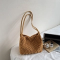 Sac fourre-tout en peluche sherpa marron avec fines anses en similicuir pour l'hiver - Jaune sans pendentif