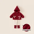 Set bambina con felpa sherpa rossa e pantaloni crema con fodera imbottita - 80 / Rosso