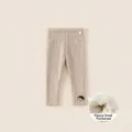 Leggings thermiques beiges pour filles avec broderie champignon et doublure polaire - Taille 120 / Kaki (Épais)