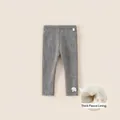 Toddler girls fleece-lined thermal leggings in grey with cute mushroom embroidery - Size 80 / Dark Gray (Thickened)