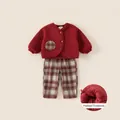 Winter-Thermoset für Kinder mit roter Fleecejacke und braun karierter Hose, 2-teilig - 80 / Rot