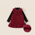 Mädchen Set aus rotem Tweed-Kleid und schwarzem Rollkragenpullover mit Perlenbogen - 80 / Rot