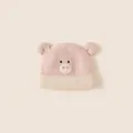 Pink and beige knit baby bear ear hat with cartoon pig embroidery and warm ear flaps - Head circumference 48-52cm / Pink (Cartoon)