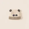 Cute beige cartoon panda ear knitted hat for toddlers with grey trim and embroidery - Head circumference 48-52cm / Beige (Cartoon)