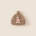 Toddler winter knit hat in brown featuring a cute bunny patch and soft pom-pom detail - One Size (Head Circumference 48-52cm) / Khaki
