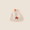 Kids cream knit beanie with orange pompom and mushroom patch detailing for autumn - Head circumference 48-52cm / Pre-sale Beige with Orange Pompom