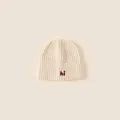 Gorro de punto blanco roto para bebé con bordado hi rojo para calidez invernal - Talla Única(50-54cm) / Blanco Roto