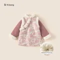 Abito cheongsam invernale rosa floreale per bambina con maniche viola e fodera in pile - 80 / Rosa Floreale