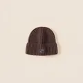 Deep brown knitted winter beanie for children featuring hi embroidery and rib texture - One Size (Circumference 50-54cm) / Brown