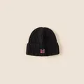Gorro de punto negro para niños con bordado hi rosa y textura acanalada cálida - Talla Única(50-54cm) / Negro