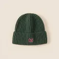 Gorro de invierno de punto verde oscuro para niños con bordado hi rojo y protección - Talla Única(50-54cm) / Verde