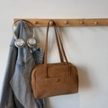 Retro brown faux leather tote bag with pocket hanging on a wooden rack in a cozy setting - Brown (Without Pendant)