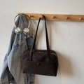 Vintage dark brown tote bag with shoulder straps hanging on a wooden wall hook - Coffee (No Pendant)