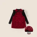 Abito cheongsam rosso in velluto per bambina con bordo in pelliccia e imbottitura - 80 / Rosso (Set)
