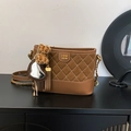Quilted brown rhombic chain bag with gold hardware and leopard print charm - Brown with Pendant