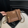 Brown quilted crossbody bag featuring chain strap and vintage faux leather texture - Brown No Pendant