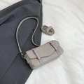 Chic light gray pebbled leather square crossbody bag with dual straps and silver hardware - Gray