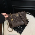 Dark brown quilted hobo bag in leather and suede with gold chain strap detail - Coffee without Pendant