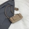 Minimalist khaki rectangular crossbody bag with adjustable silver buckle straps - Khaki