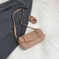 Minimalist beige square shoulder bag for women with litchi grain texture and silver buckles - Pink