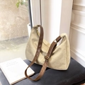 Borsa hobo scamosciata beige con tracolla in pelle marrone e dettagli in metallo oro - Bianco Sporco