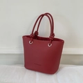 Red lychee pattern bucket bag with knot handles and silver eyelets detail - Without Baseball Charm / Red