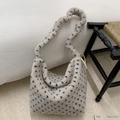 Winter faux fur tote bag in creamy white with navy blue polka dots and soft texture - Off-white
