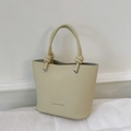 Chic beige lychee pattern bucket bag with knotted handle and fashion lettering - Without Baseball Charm / Yellow