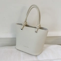 Chic cream white bucket bag with pebble leather texture and knotted handle details - Without Baseball Charm / White