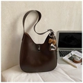 Grand sac hobo en cuir PU marron foncé avec nœud léopard et pendentif en cœur - Café avec Pendentif