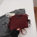 Vintage burgundy leopard embossed suede handbag with cut-out handle and tassel detail - Burgundy