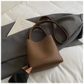 Vintage dark brown pebble leather bucket bag with top handles and adjustable shoulder strap - Brown No Pendant