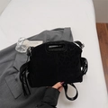 Black leopard print crossbody bag with tassels and hollow handle for women in winter - Black