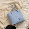 Light blue pleated tote bag made of high-quality silicone with matching square buckle - Blue