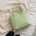 Mint green pleated tote bag with square buckle and textured synthetic leather finish - Green