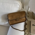 Retro brown suede crossbody bag with vintage gold chain strap and geometric metal buckle - Retro Small Square Bag / Brown (Suede Texture)
