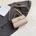 Minimalist beige PU leather satchel bag with silver metal lock and adjustable shoulder strap - Khaki