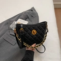 Classic black quilted shoulder bag with gold chain strap and turn-lock closure - Black