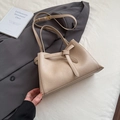 Borsa a secchiello beige retrò minimalista da donna con nodo decorativo e tracolla regolabile - Cachi Chiaro