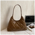 Caramel brown quilted hobo bag with large diamond pattern and vintage aesthetic - Brown No Pendant