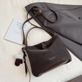 Minimalist retro dark brown faux leather crossbody bag with chic plush glove charm - Coffee with Pendant