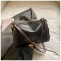 Minimalist black and brown crossbody bag with oil-wax leather finish and golden hardware - Black